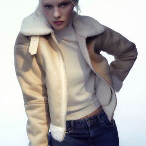 ZARA Women's Double Faced Cropped Jacket (Sand, US L/EUR L)